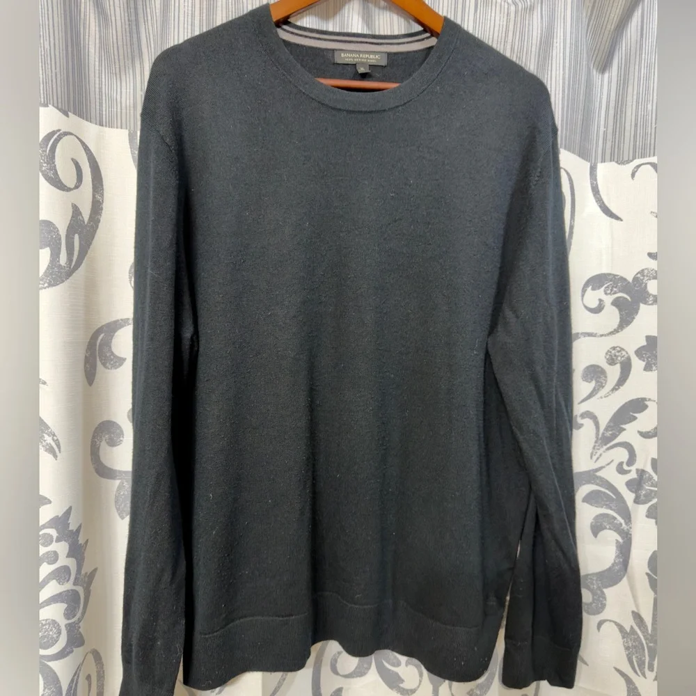 Banana Republic Men's 100% Merino Wool Black Crewneck Sweater Size‎ XL EUC